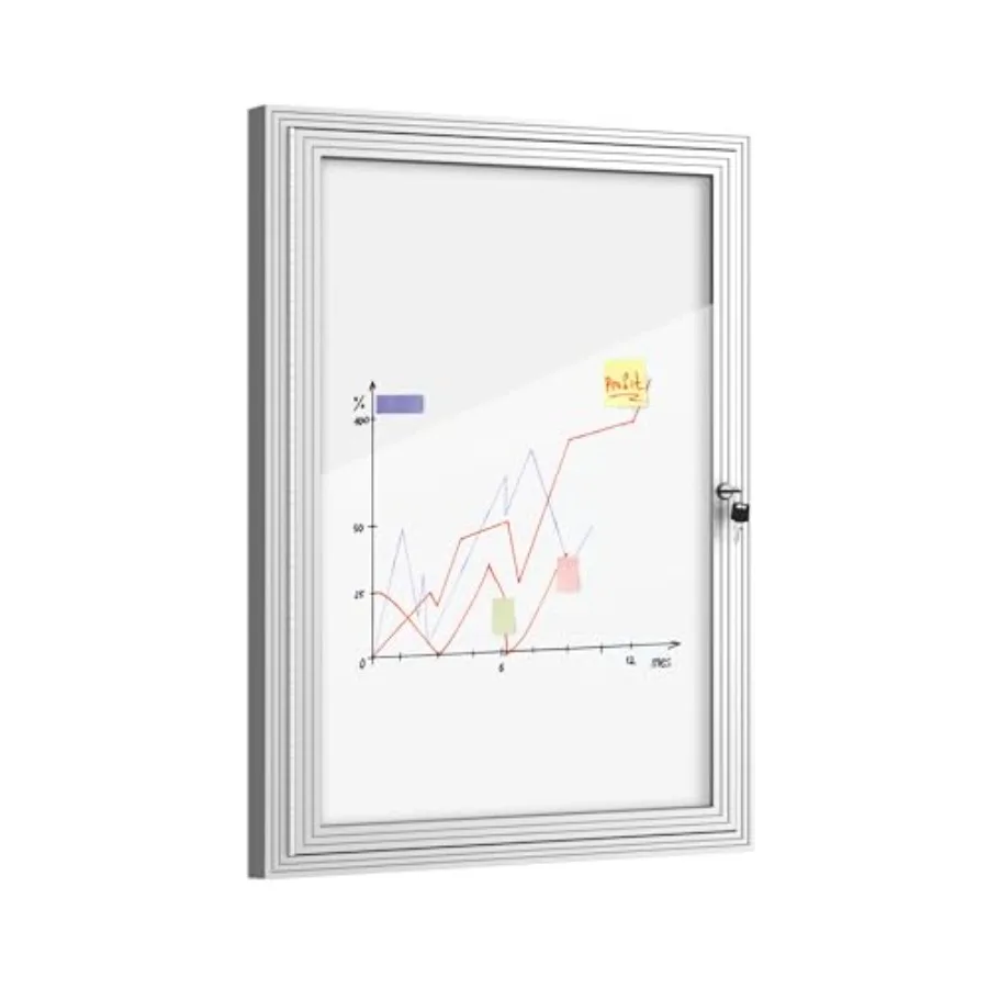

36"x24" Enclosed Bulletin Board Outdoor Lockable Weather-Resistant Aluminum Noticeboard for School and Office Silver Frame w/Ma