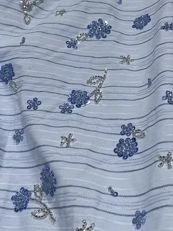 Casual Style South France Stripe Shirt Embroidered Cotton Fabric Floral Bead Embroidery Home Decorative Material Bohemian Pat...