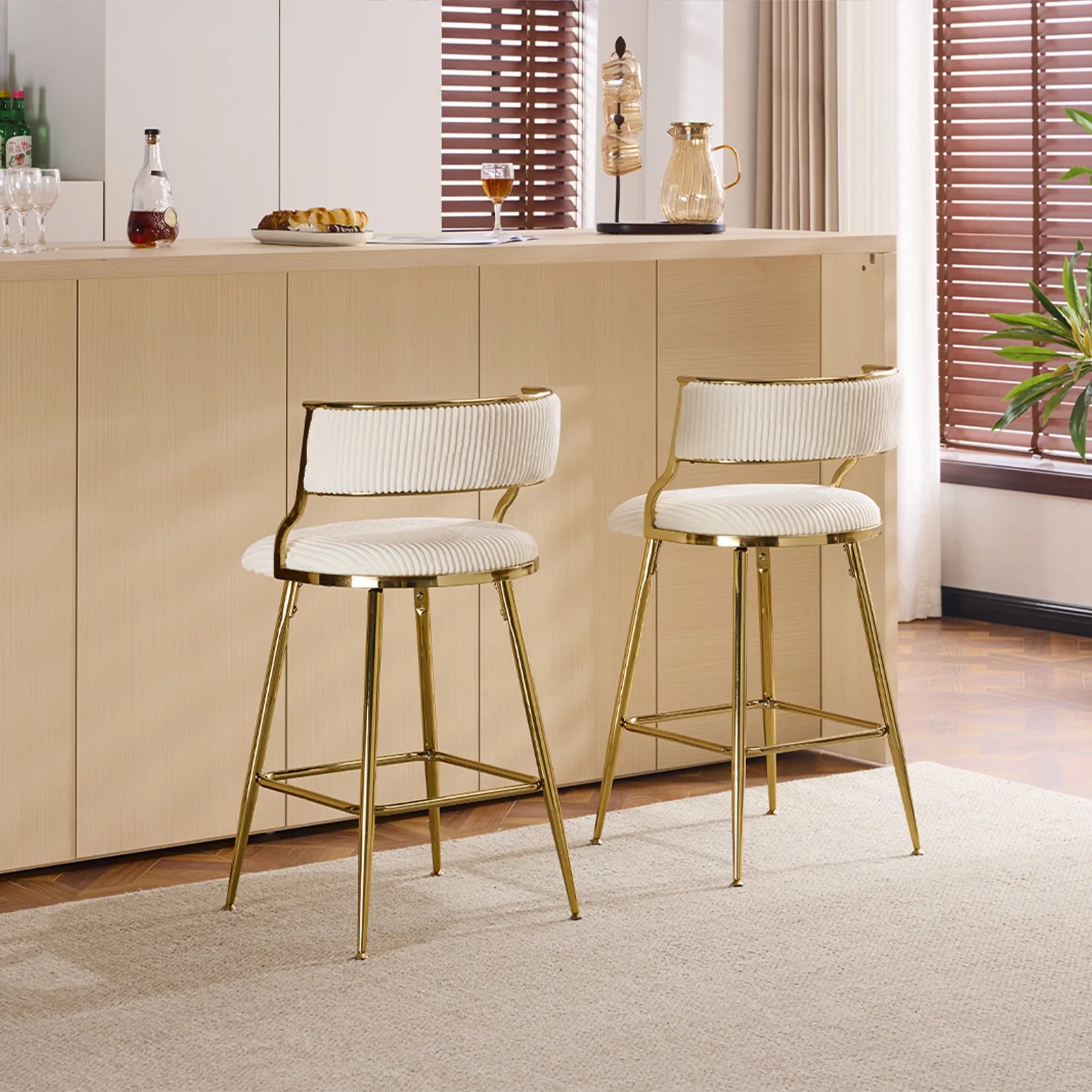 Makeup VanitiesSet of 2 Modern Corduroy Bar Stools Farmhouse Design for Kitchen Office Vanity Comfortable and Stylish Seating