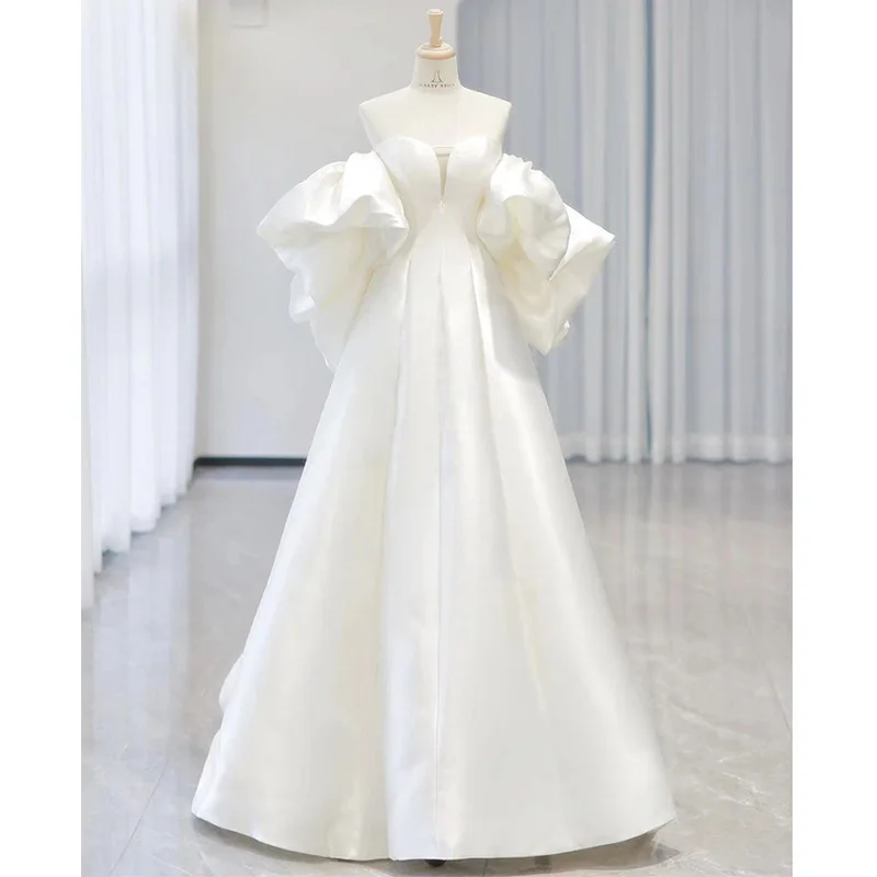 

Off-shoulder Satin Main 2025 New Bride Exit Veil Super Fairy French Travel Light Wedding Dress Vestido De Noiva Ball Gown