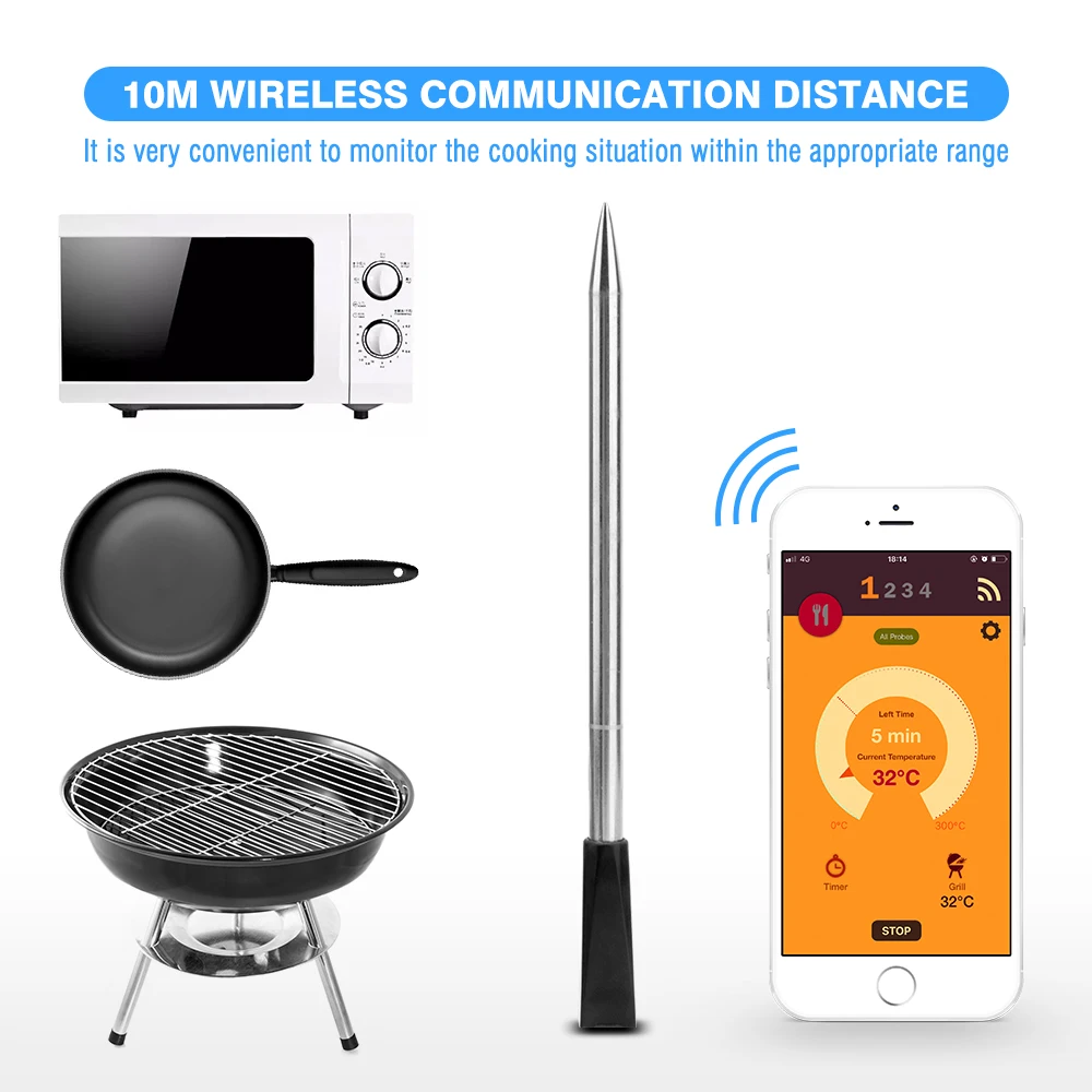 Meat Food Steak Thermometer Wireless Digital Bluetooth Barbecue Accessories for Oven Grill BBQ Smoker Kitchen Sous Vide Cooking