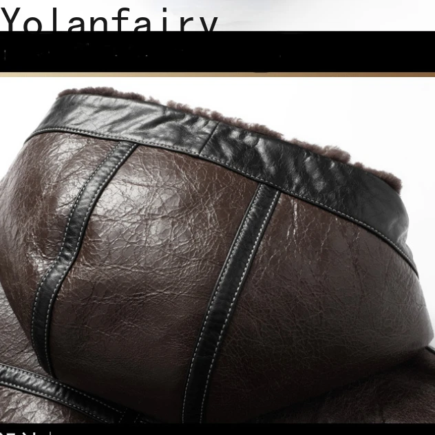 YOLANFAIRY سترة من جلد الغنم الطبيعي للرجال معطف الفرو الحقيقي ملابس شتوية سترة جلدية مع غطاء محرك السيارة جاكيت من الصوف الرجال بومبير 2024