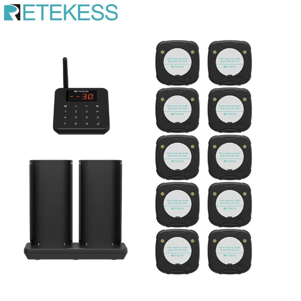 RETEKESS TD186 Stapelbaar Anti-Tip Restaurant Pager Draadloos Oproepsysteem Vibrators Zoemer Zoemerbel voor Koffie Food Truck