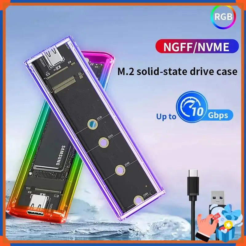 

Компактный RGB M.2 Nvme SATA SSD Корпус 10 Гбит/с Двойной протокол NVME/NGFF Жесткий диск Форма/B Ключ SSD 2230 2242 2260 2280