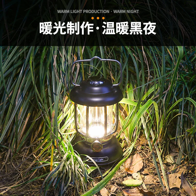 

New Outdoor Camping Light for Foreign Trade Retro Horse Lantern Lighting LED Tent Light Charging Portable Camping Light