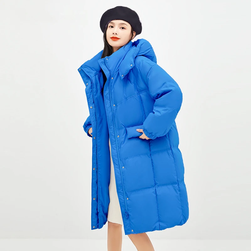 

Winter Women's Down Coats Hooded Warm Solid Loose Puffer Coat 2022 New Fashion Simple Mid-Length Outwear Overcoat