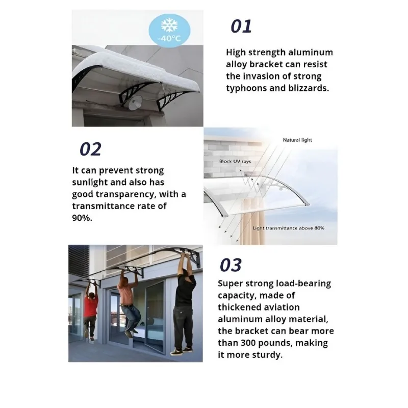 Awning Canopy Aluminum Alloy PC Board Canopy Rain and UV Protection Large Sink  Silent Eaves Awning Pergola Aluminium