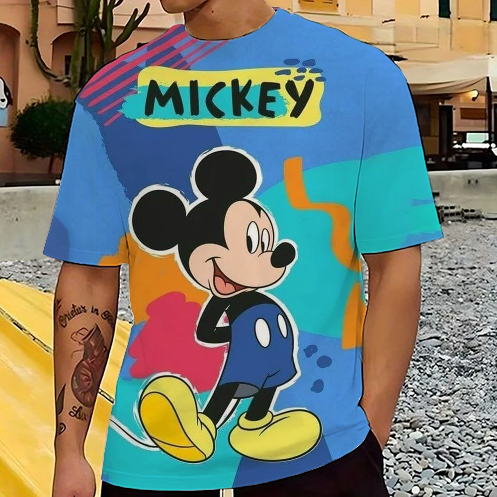 Men Disney Mickey Mouse Print T-Shirt Summer Men's Street Fashion Casual Sports Loose O Neck Quick Dry Short Sleeve Clothing Kid