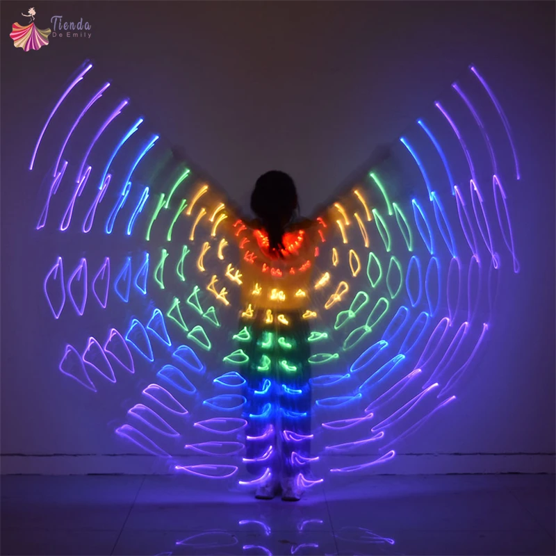 Led Isis Wings Kids Belly Dancing Costume Girls Enchanting Glow Angel Dance Wing With Telescopic Stick Carnival Party Cape Props