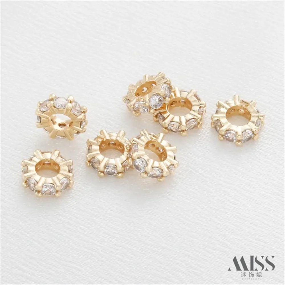

14K Gold-wrapped Color Zircon Large Hole Spacer Gasket Bead Spacer DIY Running Ring Bracelet Necklace Beaded Jewelry Accessories