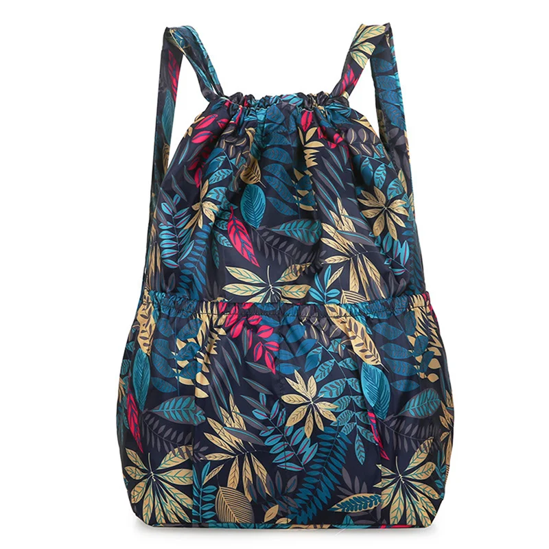 Zaino da donna zaino sportivo in tessuto tascabile con coulisse borsa per la spesa portatile pieghevole da donna pacchetti da viaggio all\'aperto