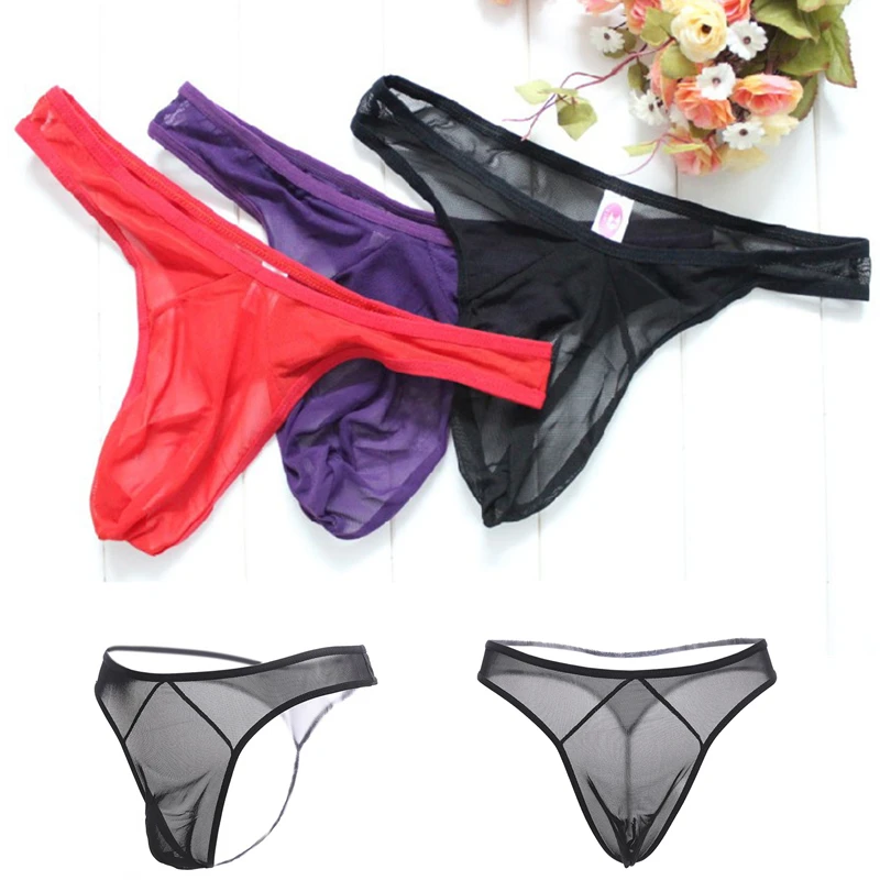 Men\'s Underpanties Transparent Sexy Thong Ultra-thin Mesh Low Waist Seduction Underpanties Solid See Through G String Male Gift