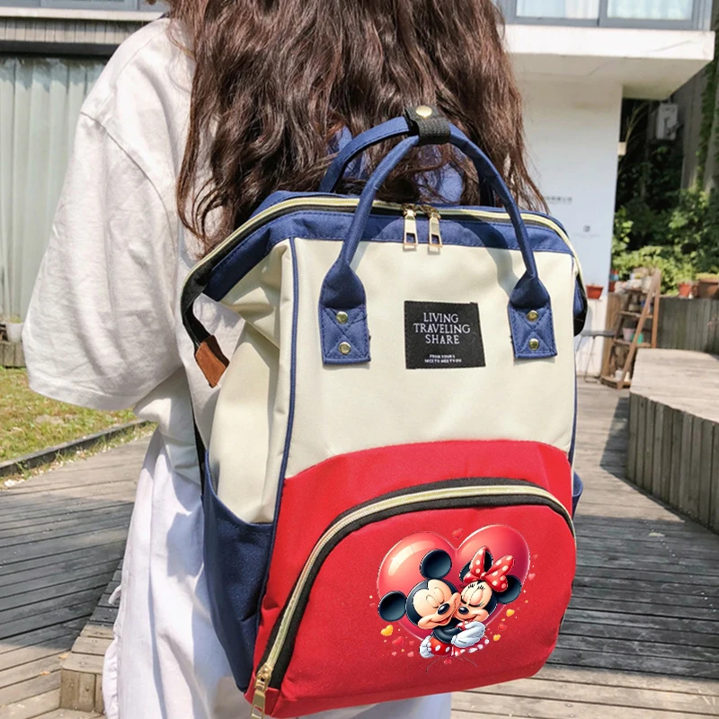 Disney Mickey Minnie Mouse Portable Multi-functional Mommy Bag Fashion Backpack Large Capacity Zipper Diaper Bag for Travel