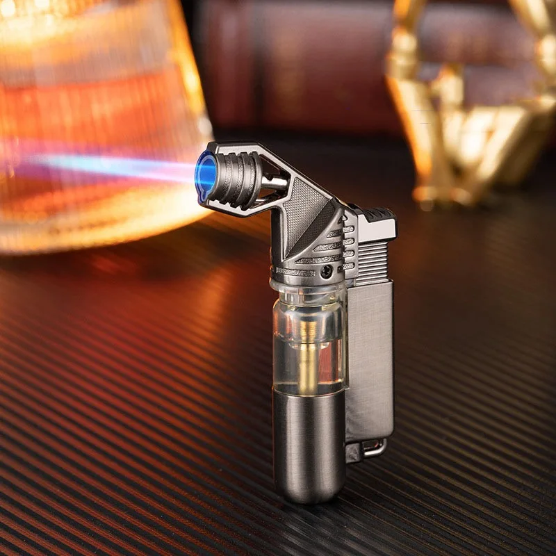 Metal Mini Butane Gas Lighter Visible Gas Window Jet Blue Flame Spray Gun Outdoor BBQ Kitchen Cigar Smoking Accessories Gadgets