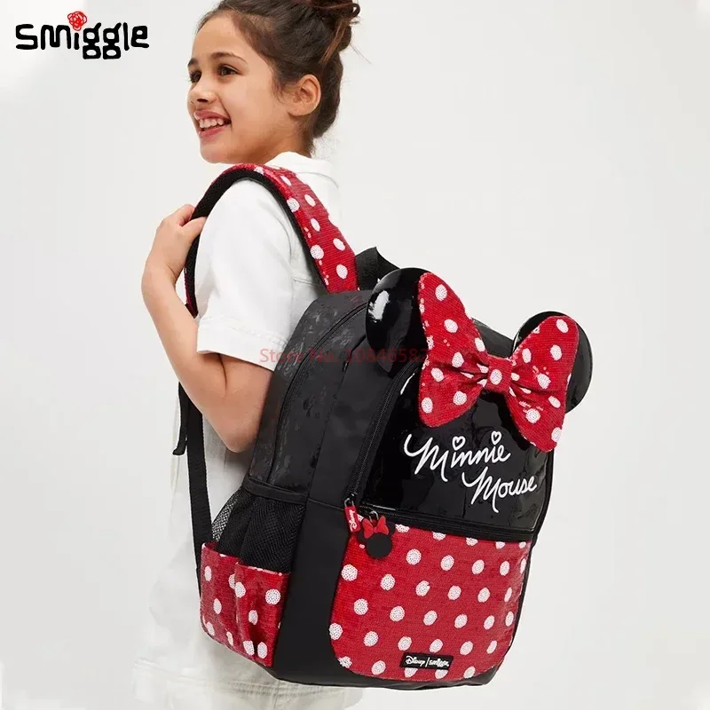 Oryginalna australijska torba szkolna Smiggle Black Red Dot Minnie Student Stationery Lunch Bag Pull Rod School Bag Wallet Student Gift