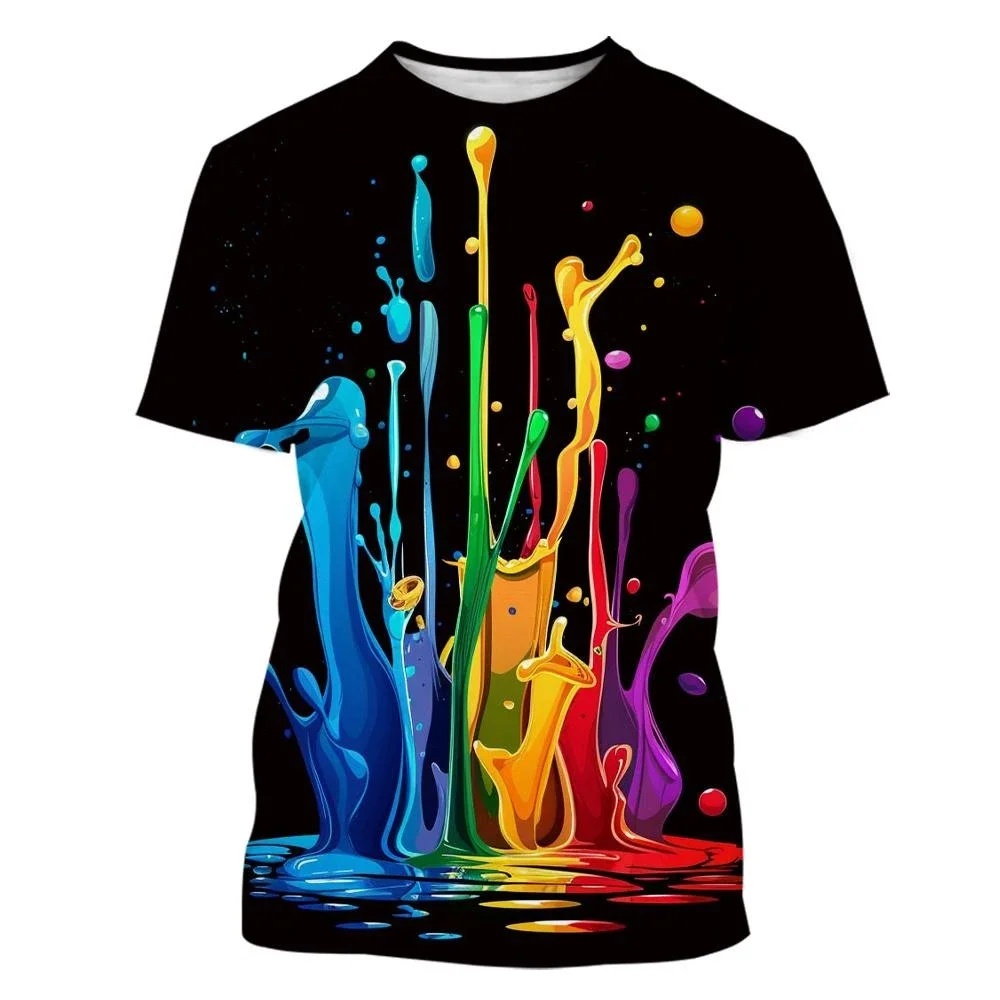 Kreatives, individuelles Hip-Hop-T-Shirt mit mehrfarbigem Tintenfleck-Muster, 3D-Druck, atmungsaktiv, für Männer und Frauen, Streetwear, lässig, trendig, Kinderoberteil – Detail 11
