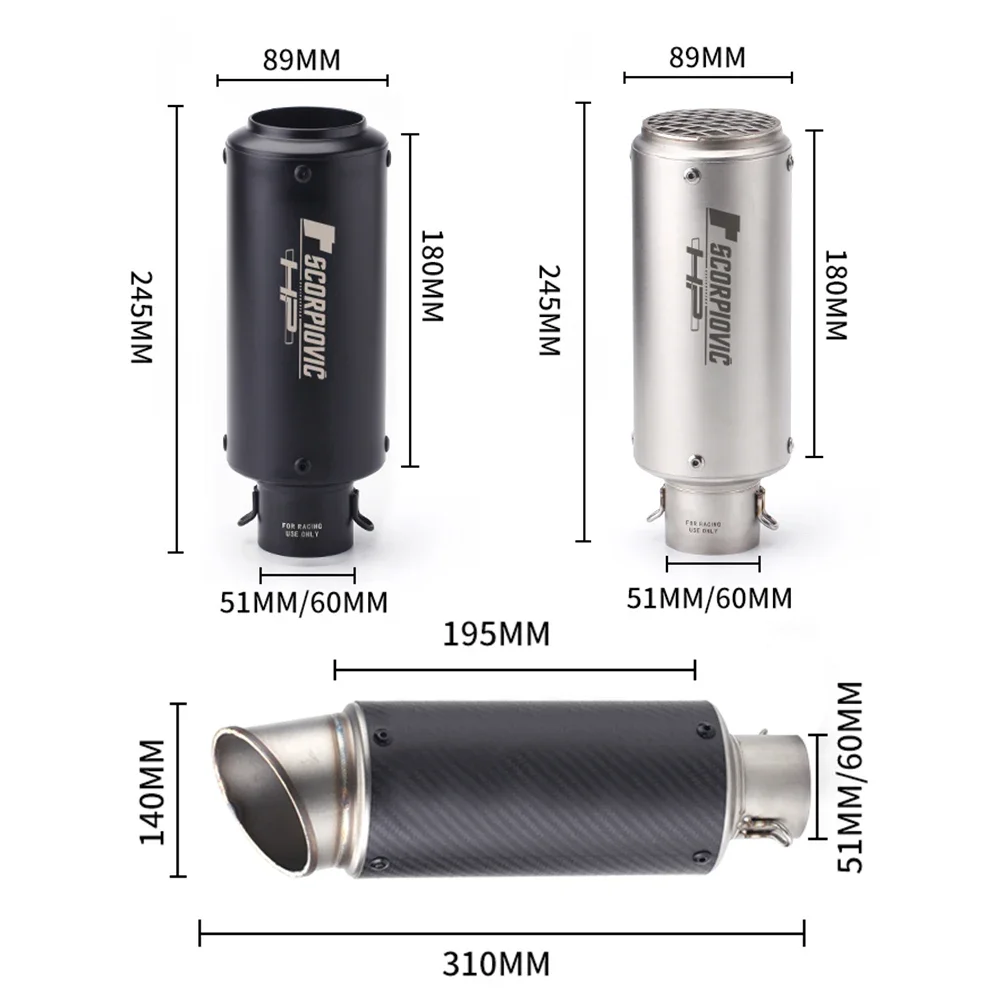 

Factory Hot Selling Universal Motorcycle Exhaust Carbon Fiber 51mm Exhaust Muffler Logo