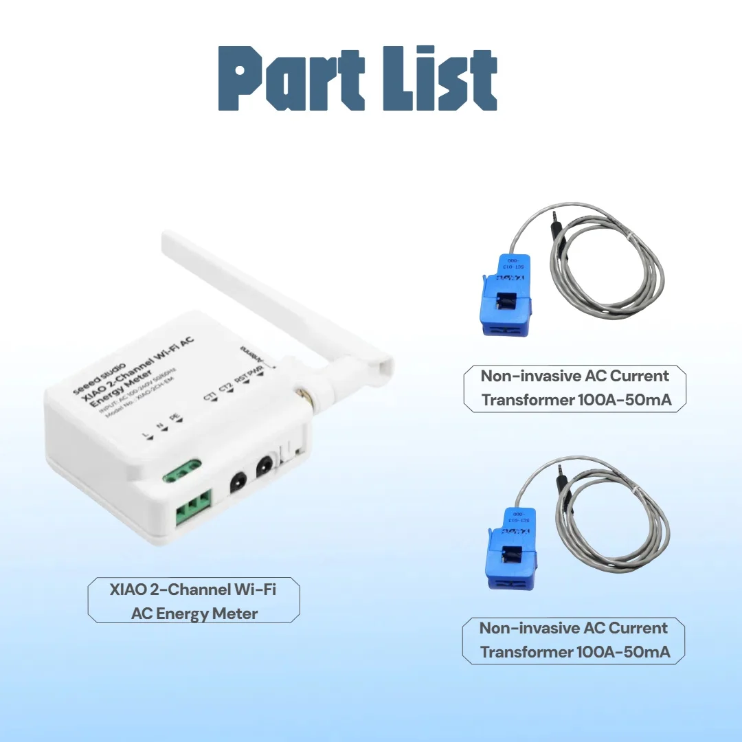 XIAO 2-Channel Wi-Fi AC Energy Meter Bundle Kit with Non-invasive AC Current Transformer 100A-50mA