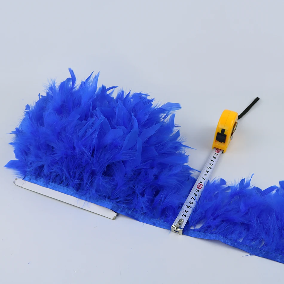 2 Meter Multicolor Turkey Feathers Trim Fringe 4-6inch Fluffy Blue Marabou Plumage Ribbon for Crafts Wedding Dress Decoration