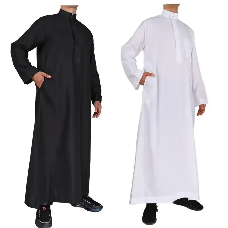 Men Casual Loose Kaftan Muslim Thobe Jubba Dishdasha Thawb Islamic Dress Abaya Daffah Arab Plain Color Robe