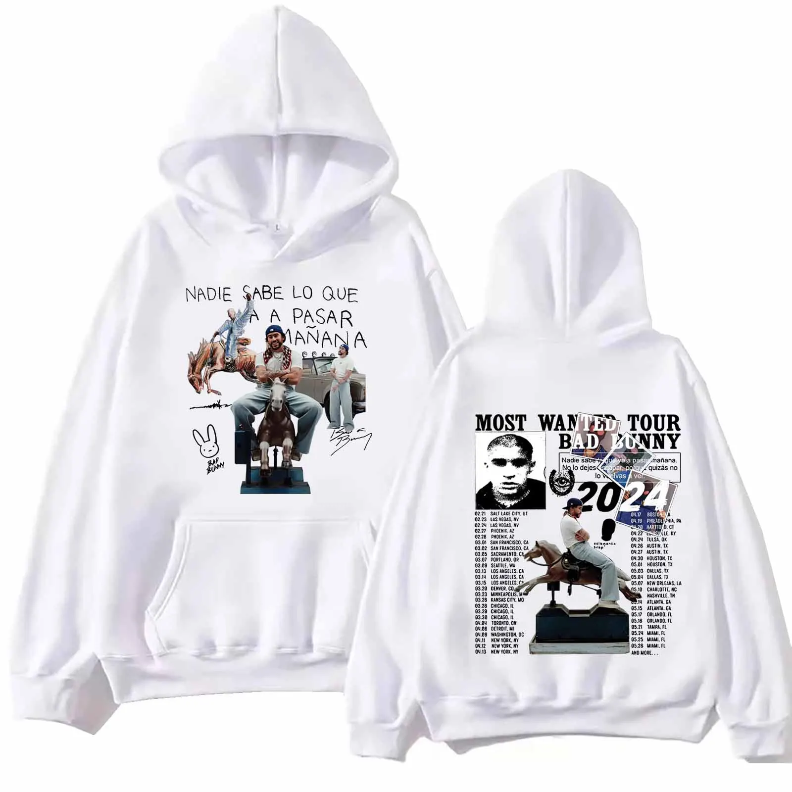 2024 Bad Bunny Most Wanted Tour 2024 Hoodie Harajuku Hip Hop Pullover Tops Sweatshirt Fans Gift