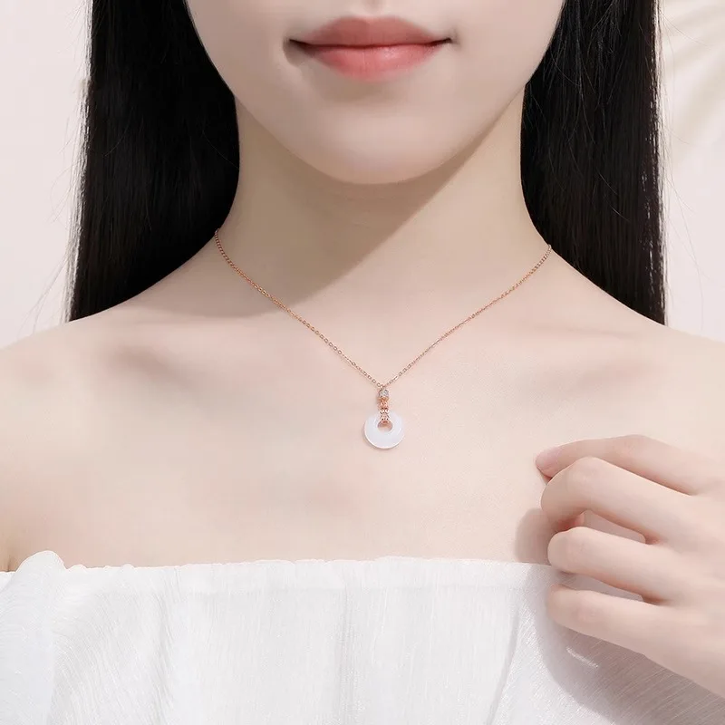 

PANJBJ 925 Sterling Silver Hotan Jade Necklace for Women Girl Hollow Individuality Fashion Jewelry Birthday Gift Dropshipping