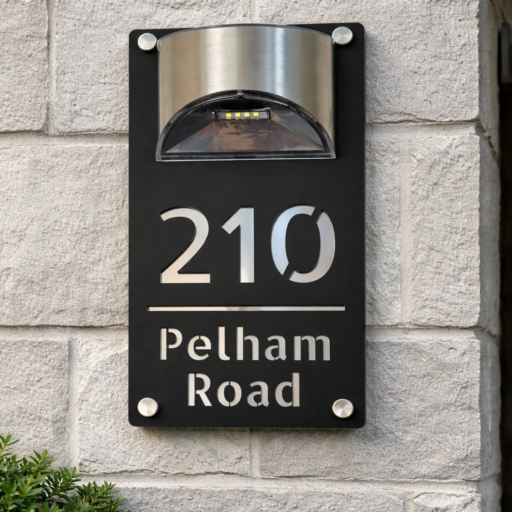 

Современная персонализированная вывеска с номером дома на солнечных батареях, светодиодная, для улицы, лазерная резка, акриловая, 3D, адресная табличка, подарочная настенная табличка с именем