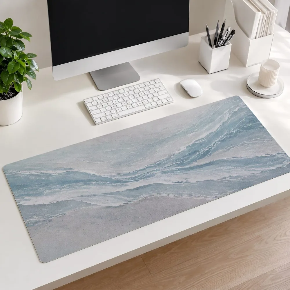 Anti-slip gaming mouse pad, abstract blue wave-shaped desktop base, suitable for computers, alfombrillas para escritorio
