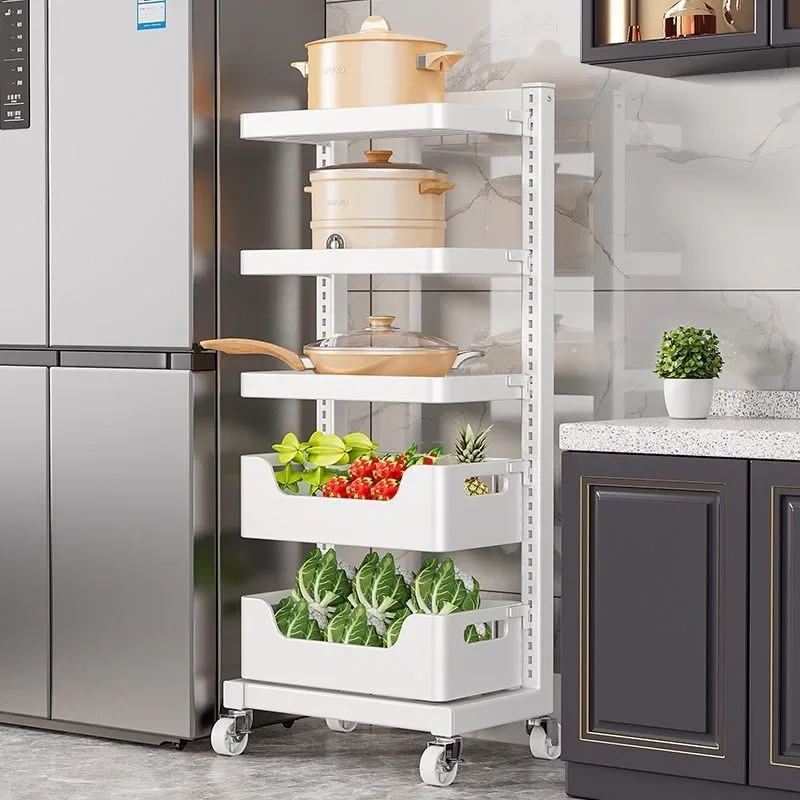 Kitchen rack, movable floor pot rack, multi-layer fruit and vegetable vegetable basket, pot storage rack, snack locker