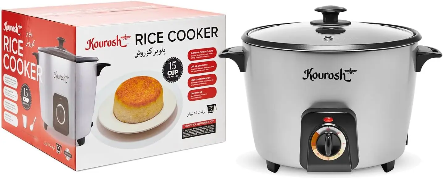 Olla Arrocera Persa Automática con Crostada de Arroz Perfecta, Capacidad de 15 Tazas para una Cocina Sencilla