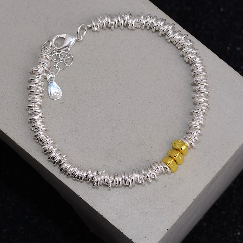 925 Sterling Silver Temperament Exquisite Golden Triangular Beads Bracelet for Women Girls Fashion Korean Fine Jewelry Wholesale