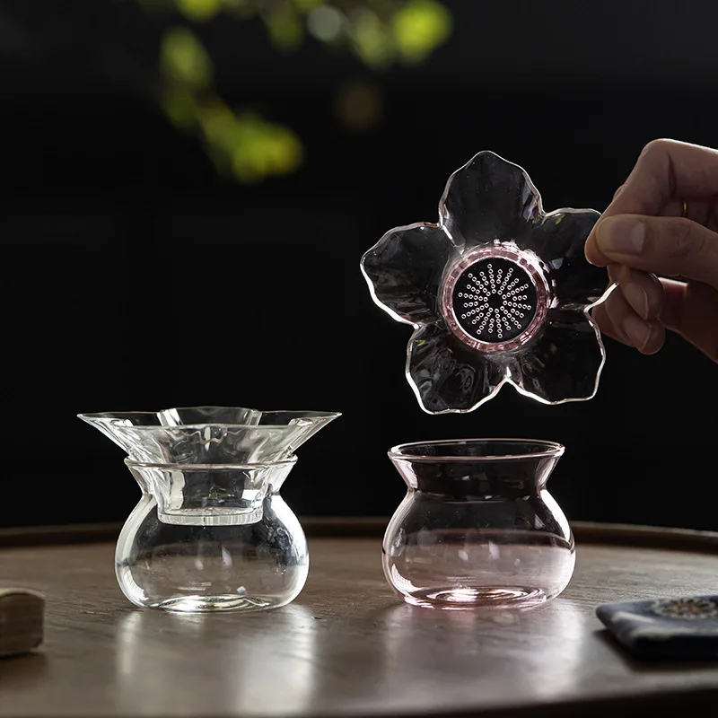 Glass Tea Infuser Strainers with Support Holder Saucer Entangled Lotus Floral Pattern, Fine Mesh Loose Leaf Tea Colander Filter view 4