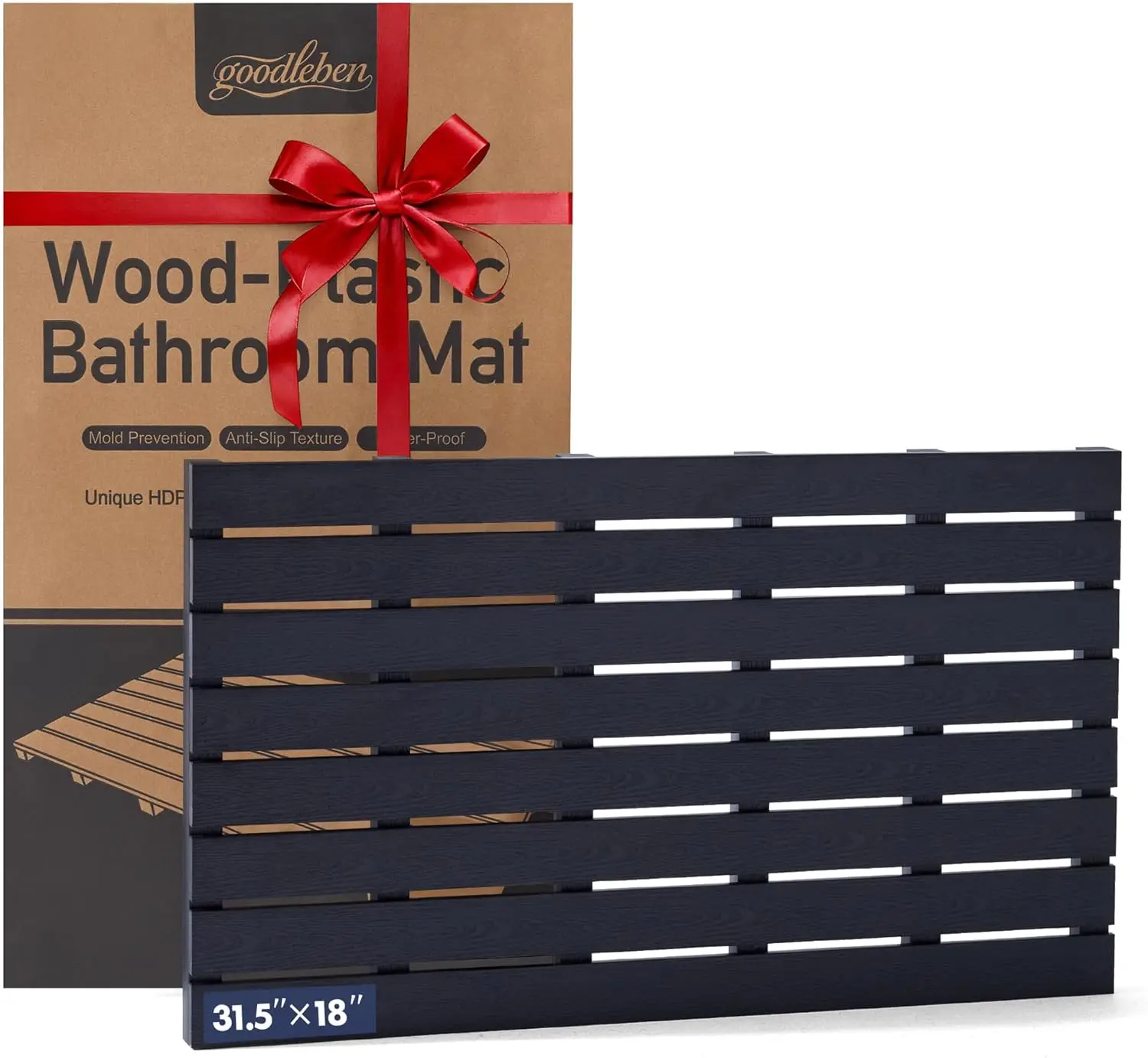 

Heavy Duty Bamboo Design Bath Mat, 31.5x18 Inches, Waterproof & Fadeproof for Bathroom Shower Spa Poolside Outdoor