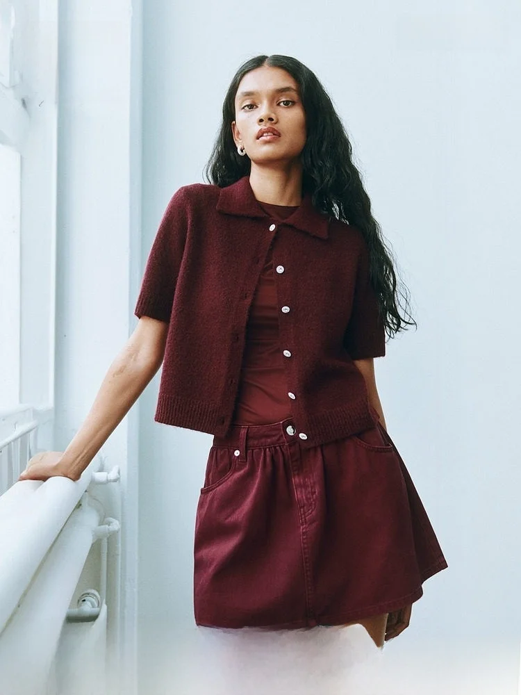 

Red Knitted Sweater Fine Knit Base Layer irt H&M Women's Spring Faion Polyester Acrylic Wool Spandex Blend Comfortable Fit