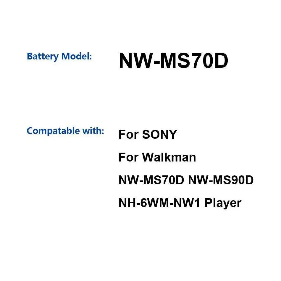 

Надежная мощность для Sony Walkman NW-MS70D NW-MS90D NH-6WM-NW1, портативный музыкальный плеер, аккумулятор премиум-класса, замена 600 мАч