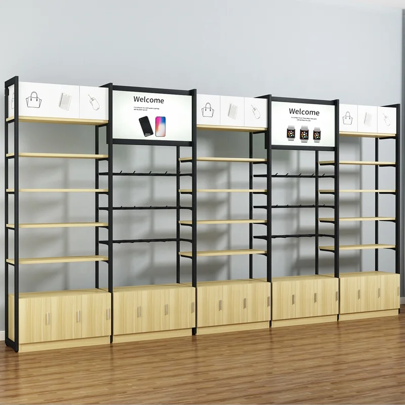 Custom, Retail Cosmetica Display Plank Winkel Display Rek Metalen Houten Planken Voor Winkel