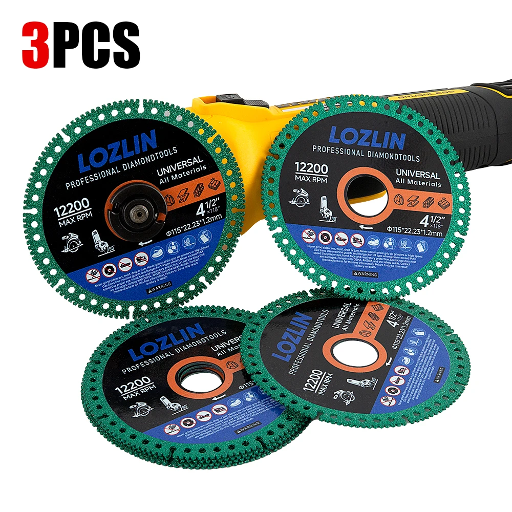 LOZLIN 3Pcs Diamond Blade 115 mm Cut-Off Wheel for Angle Grinder Professional Grinding Disc for Metal Tile Stone Marble Granite