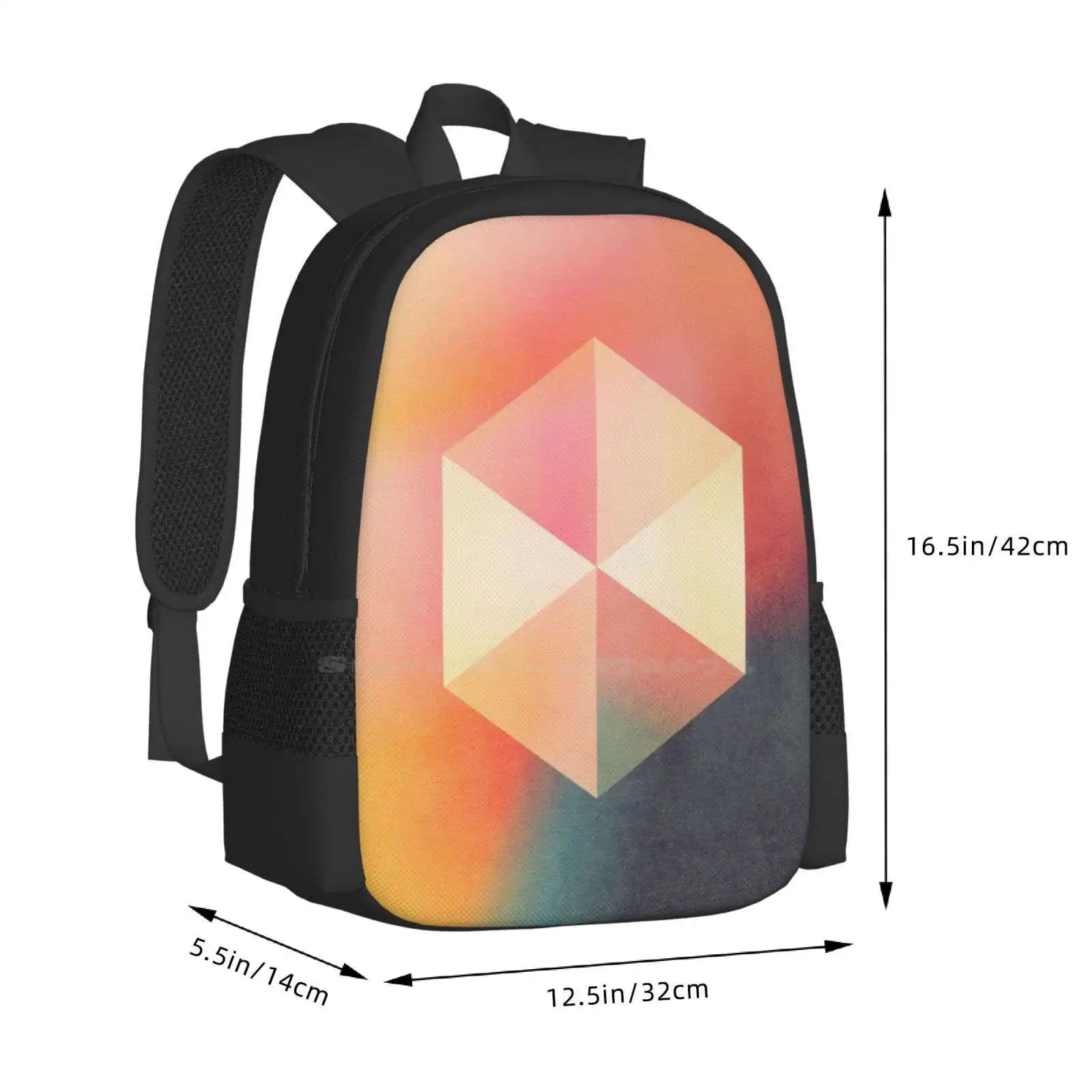 Syzygy-Sac à Dos à Motif de Cubisme et Dualisme pour l'École, Accessoire de Conception, Équilibre, pour Document FTP, Ticks, Chaud, Cool, Étude, Travail de Cuisine, Grille Hexagonale