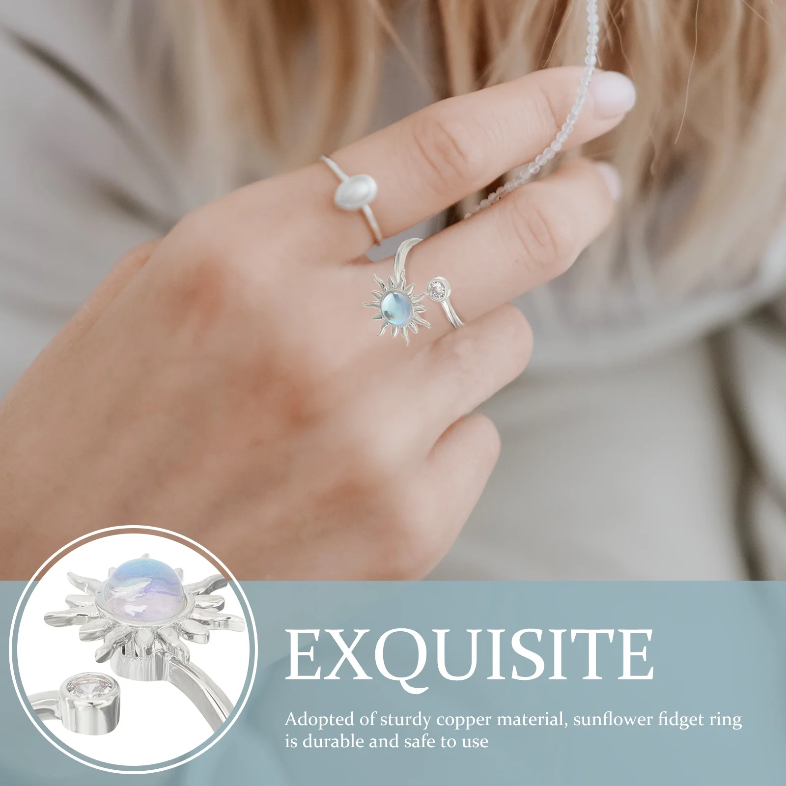 

Sunflower Fidget Ring Open Adjustable Copper Minimalist Fashion Ring for Women Anxiety Anti Stress Jewelry Gift