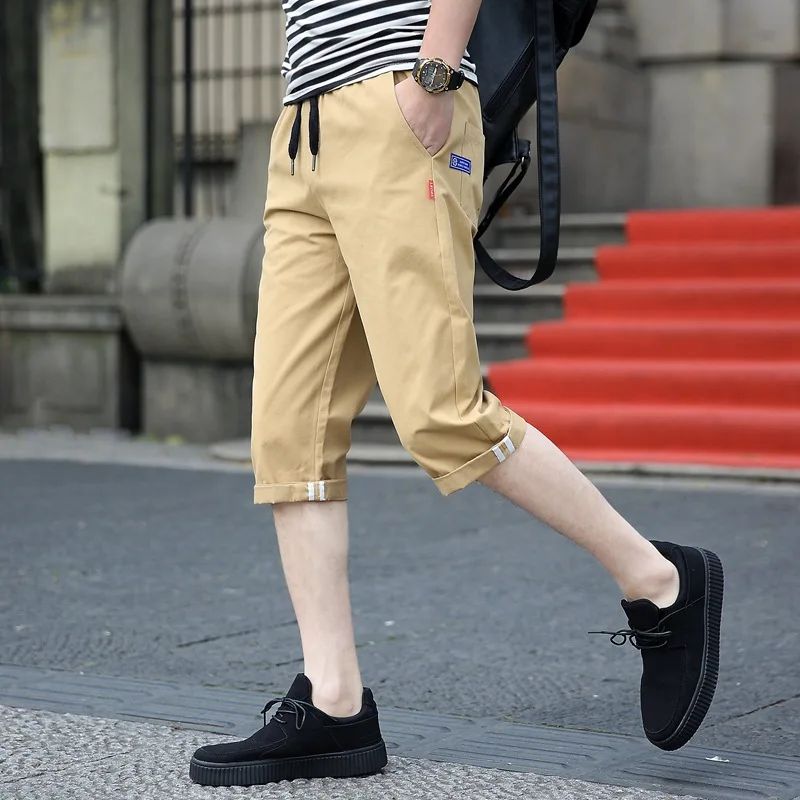 Men's summer shorts loose cargo five pants trendy plus size casual solid color simple outdoor cropped pants