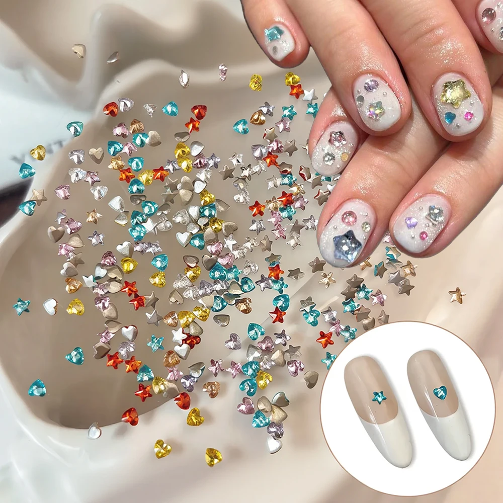 

50pcs Luxury Heart Crystal Nail Gems Shiny 3mm Mini Flatback Heart Rhinestones Nails Charms Pink Yellow Blue Clear Nail Diamond