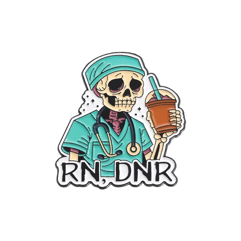 Funny RN DNR Skeleton Nurse Brooch Gothic Medical Worker Enamel Pin Unique Gift For Nurses & Nursing Students