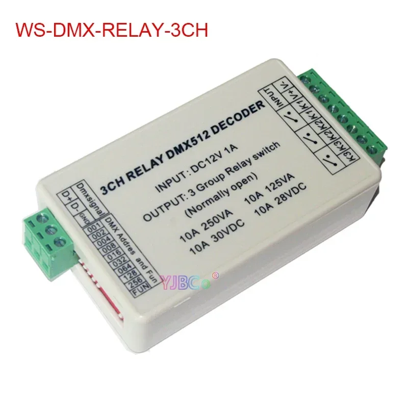 

WS-DMX-RELAY-3CH 12 В постоянного тока Макс. 10 А 3-канальный релейный переключатель Dmx512 Декодер DMX 512 3P Светодиодный контроллер для светодиодной ленты Лампа