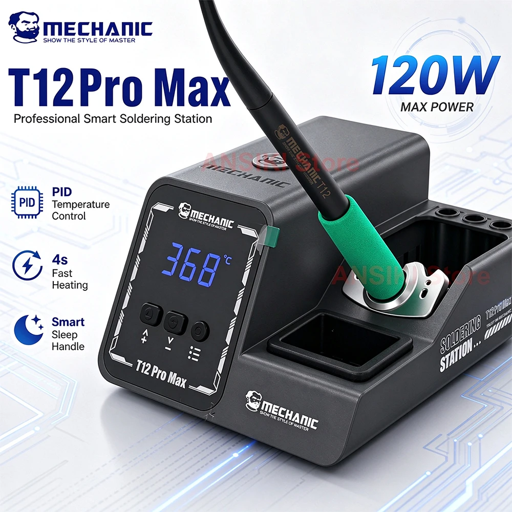 MECHANIC T12 Pro Max 120W Soldering Station PID Control 4s Fast Heating Smart Sleep T12 Handle For PCB Welding Repair Tools