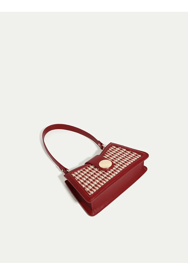 

Houndstooth Red Wedding Bag Spring/summer Trend High Sense One Shoulder Underarm Bag Slung Hand Handbag.