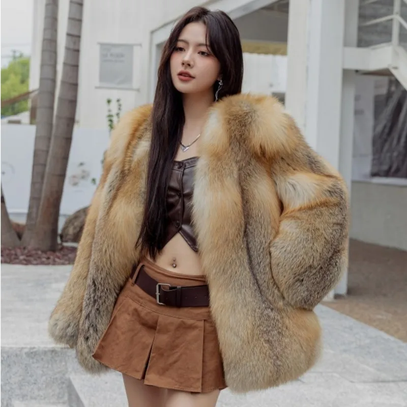 

2023 New Natural Finland Golden Island Fox Fur Coat Women Real Natura Whole Fox Fur Women Winter Autumn Thick Soft Warm Jacket