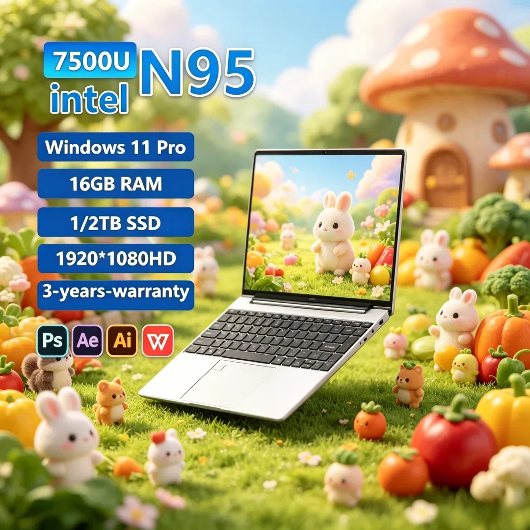 

2026 Opulent Original 15.6" Laptop N95 FHD IPS Display 120 Hz Quiescent Ultralear Screen 7500mAh 32GB/2TB SSD Sleek Backlit