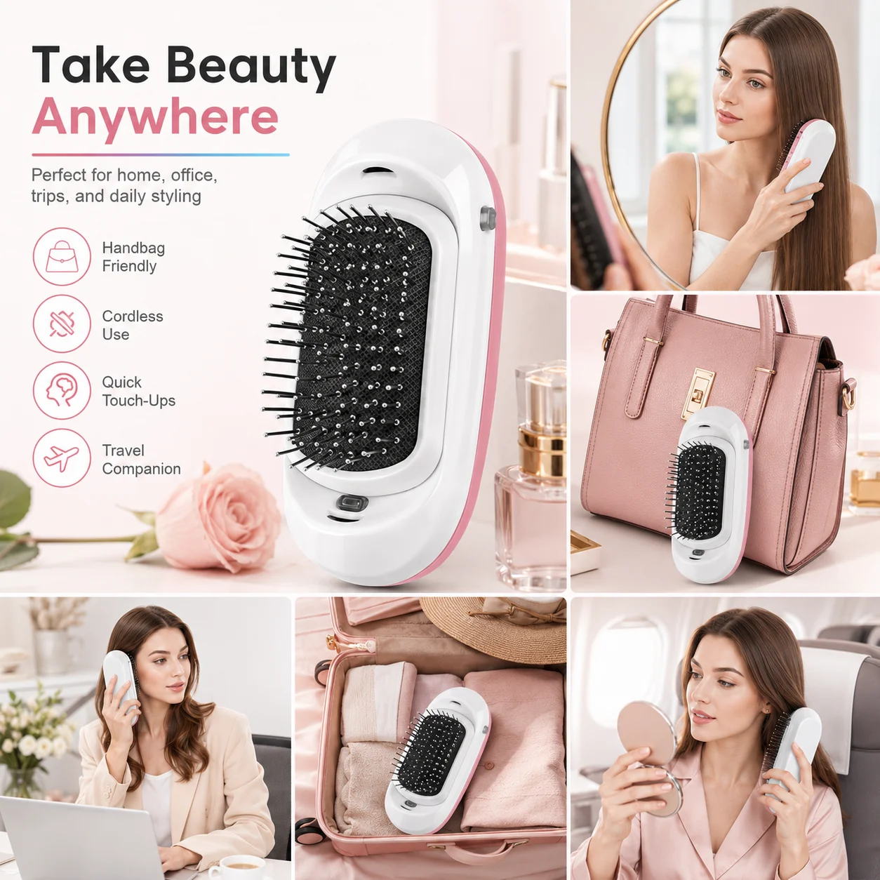 Portable Negative Ion Hairbrush – Smooth & Detangle, Gentle Scalp Massage, Travel Ready, Cordless Hair Care Tool view 5
