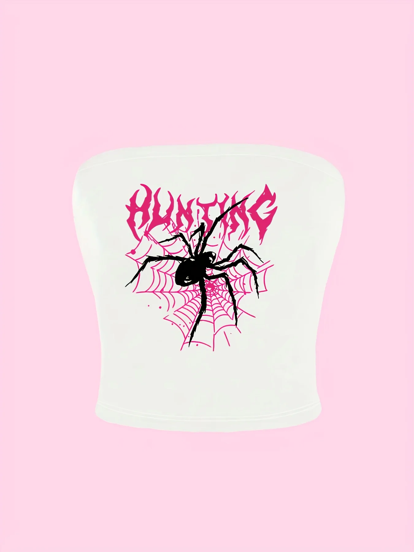 Pink Hunter Letter Spider Web Print Off-Shoulder Bralette Rock Style Y2K Plaid Kurzarm-Top Damen Punk Streetwear – Detail 8