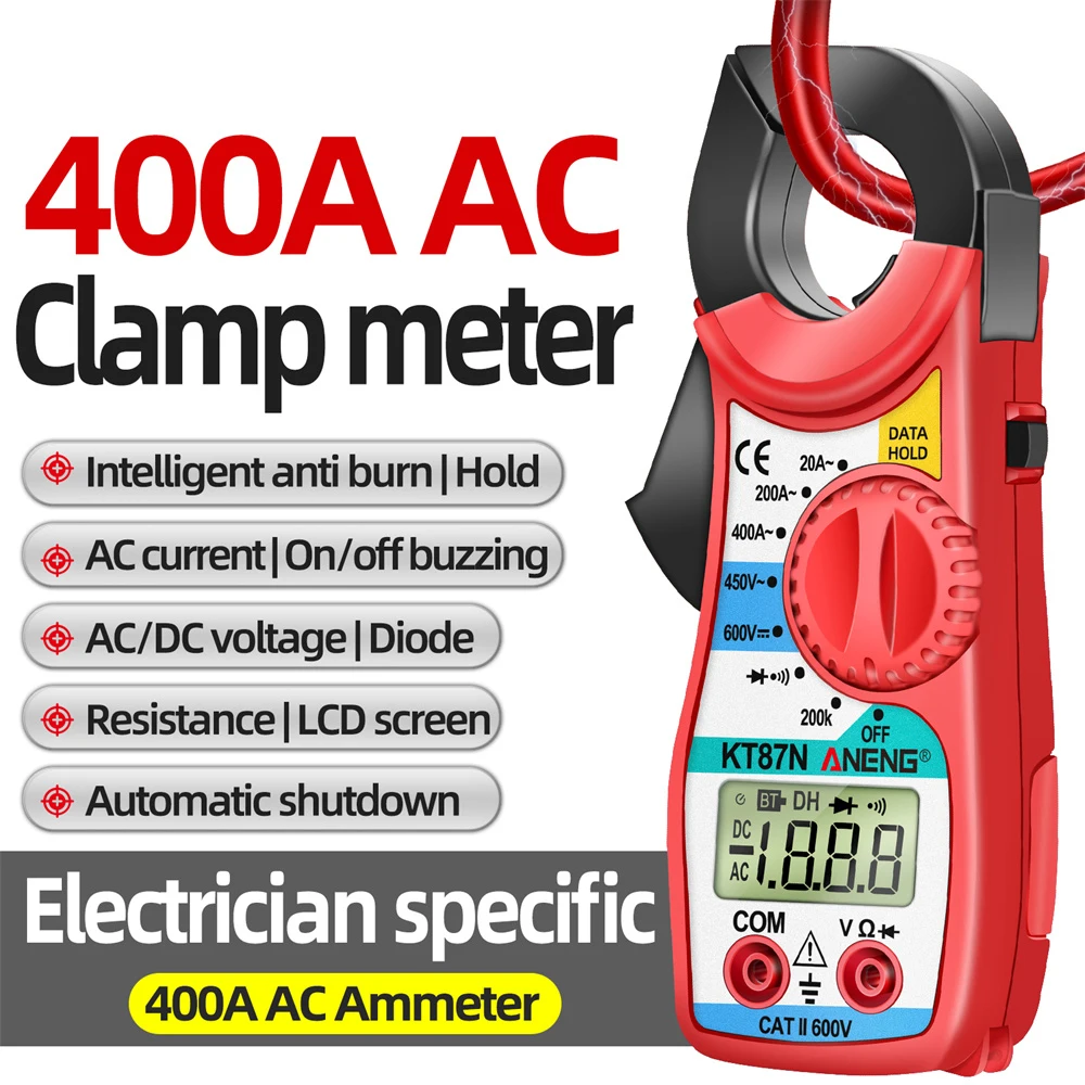 

KT87N LCD Digital Clamp Meter 1999 Count DC/AC 450V Multimeter Ammeter Voltage Ohm True RMS Tester High Precision Detector Tool